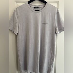 🩶SOLD🩶NWOT Balmain Gray Short Sleeve Tee Minimalist Design Flocked Sz M-SAMPLE